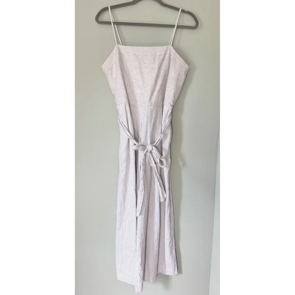 Banana Republic Cotton/Linen Wide Leg Cropped Jumpsuit White Navy Stripe Size 10